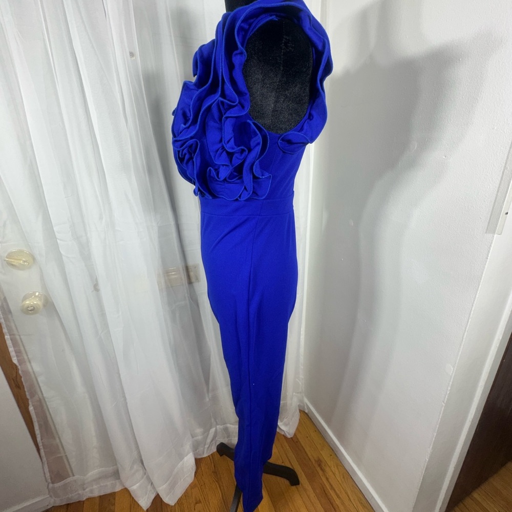 Elegant Blue Ruffled Jumpsuit - Picture 4 of 6